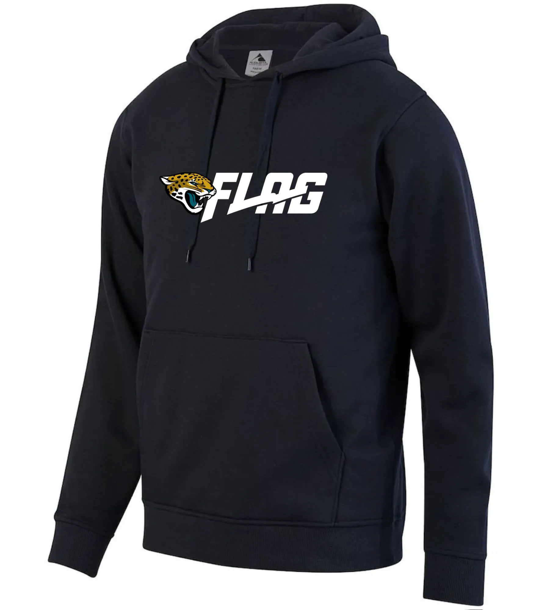 Black pullover fleece hoodie with front pouch
